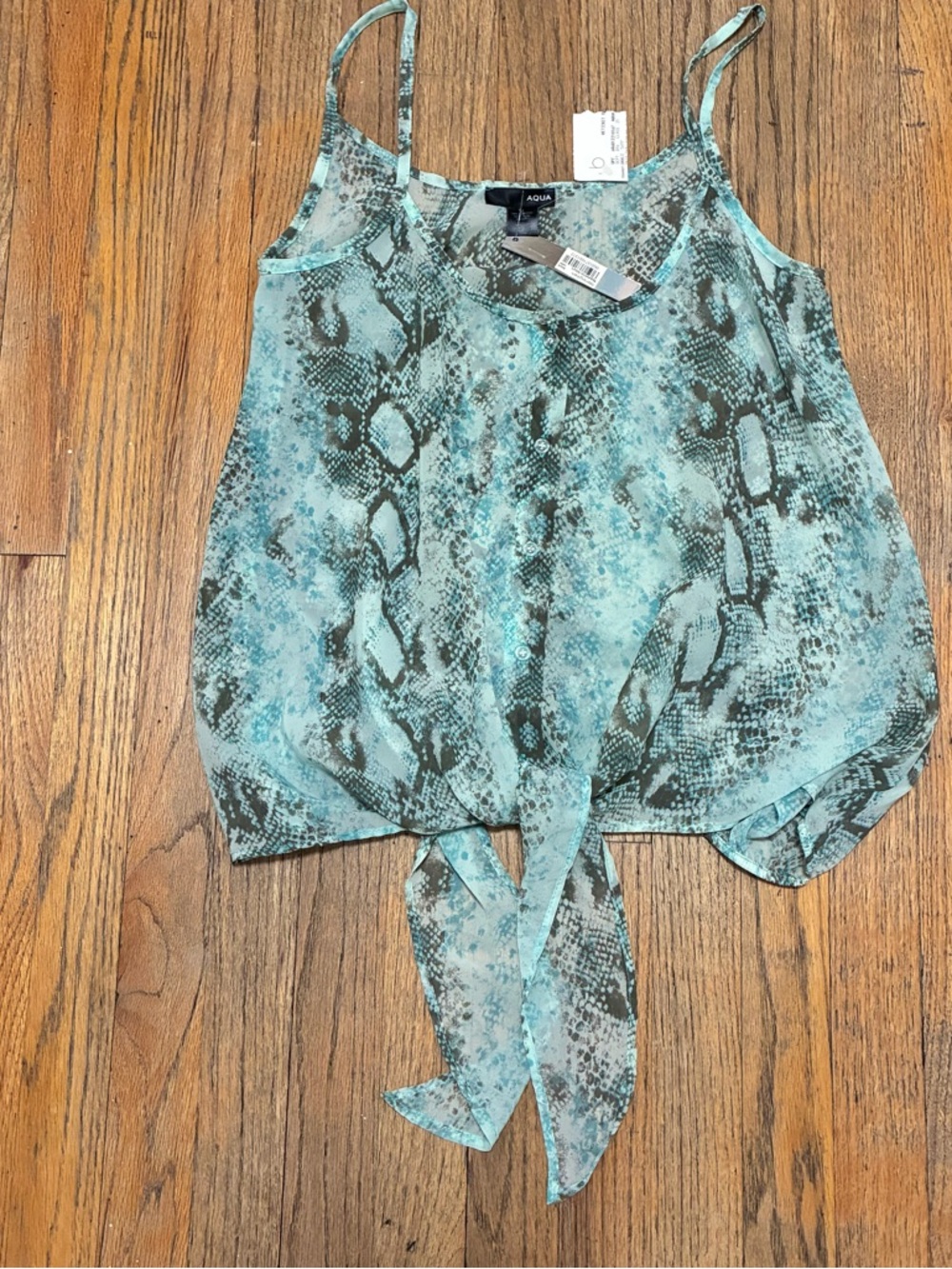 Aqua Teal Snake-Print Tie-Front Cami Top